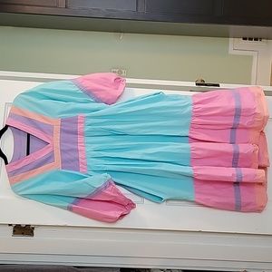 Vintage 80s pastel colorblock Scandi Copenhagen house dress Muu Muu - M